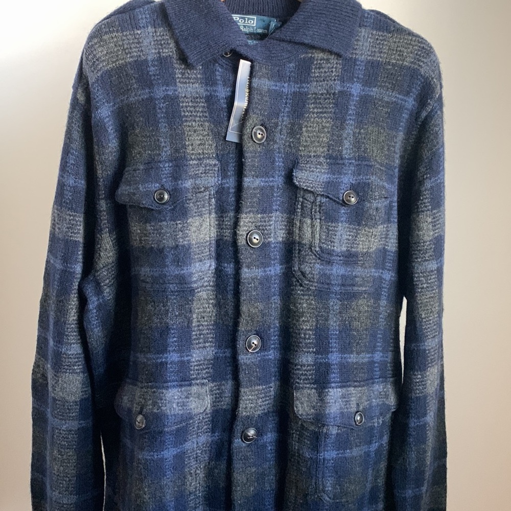 POLO RALPH LAUREN MEN SWEATER JACKET BLUE/GRAY SZ XL NWT